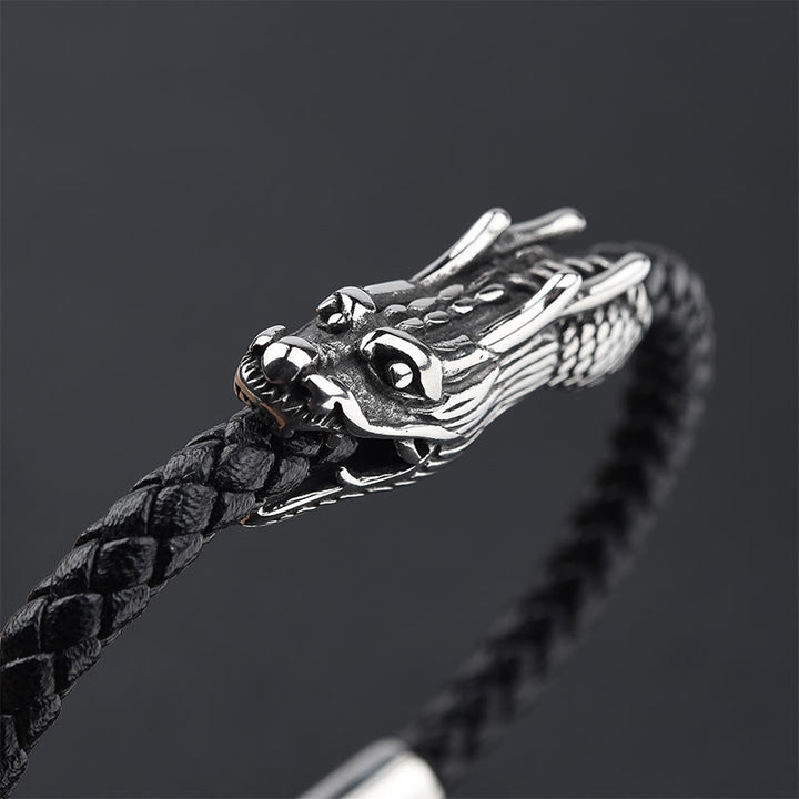 Buddha Stones Dragon Leather Titanium Steel Strength Buckle Bracelet - image 4