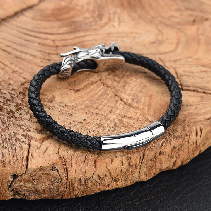 Buddha Stones Dragon Leather Titanium Steel Strength Buckle Bracelet - image 2