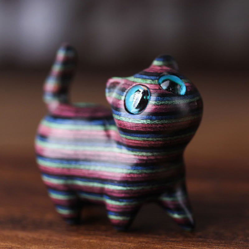 Buddha Stones Colored Sandalwood Carved Tilt Head Cat Healing Decoration - image 2