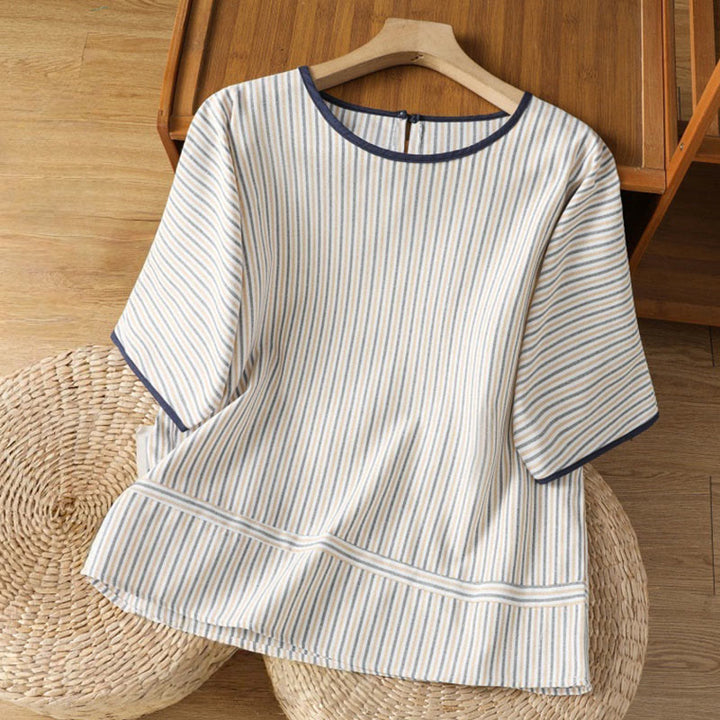 Buddha Stones Pullover Stripes Crew Neck Design Women's Cotton Short Sleeves Shirt - White - US8-10,UK/AU12-14,EU40-42 (2XL) - image 14