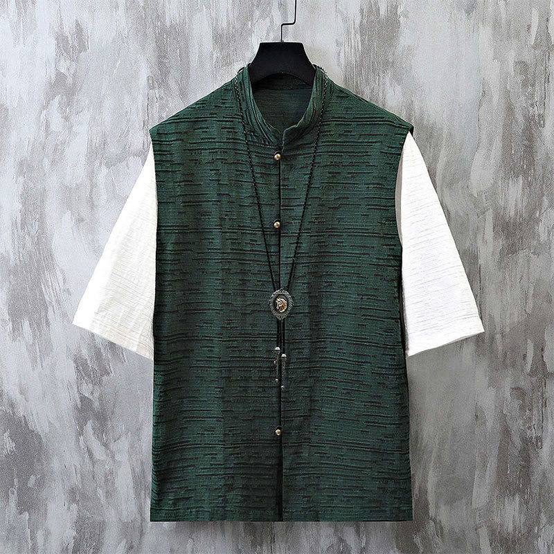 Buddha Stones Summer Patchwork Color Design Men's Half Sleeve Cotton Linen Shirt - CadetBlue - US/UK/AU48,EU58 (6XL) - image 5
