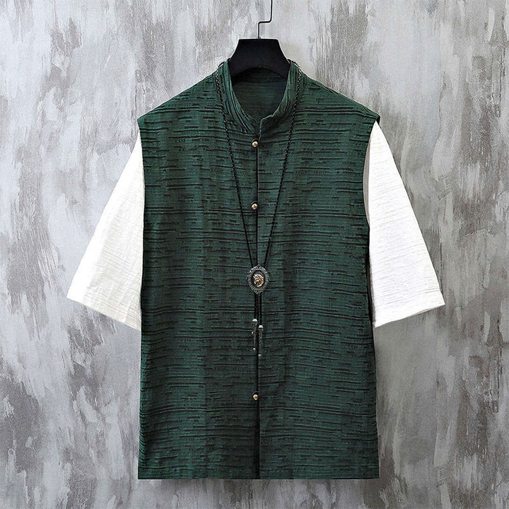 Buddha Stones Summer Patchwork Color Design Men's Half Sleeve Cotton Linen Shirt - CadetBlue - US/UK/AU48,EU58 (6XL) - image 5
