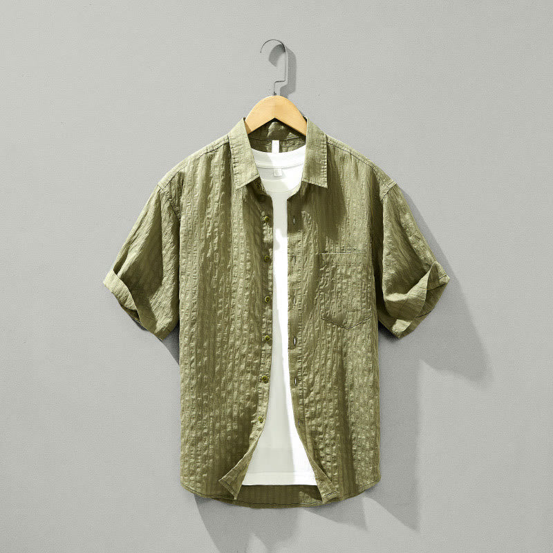 Buddha Stones Summer Solid Breathable Men's Buttons Short Sleeve Tencel Shirt - DarkKhaki - US/UK/AU42,EU52 (3XL) - image 1