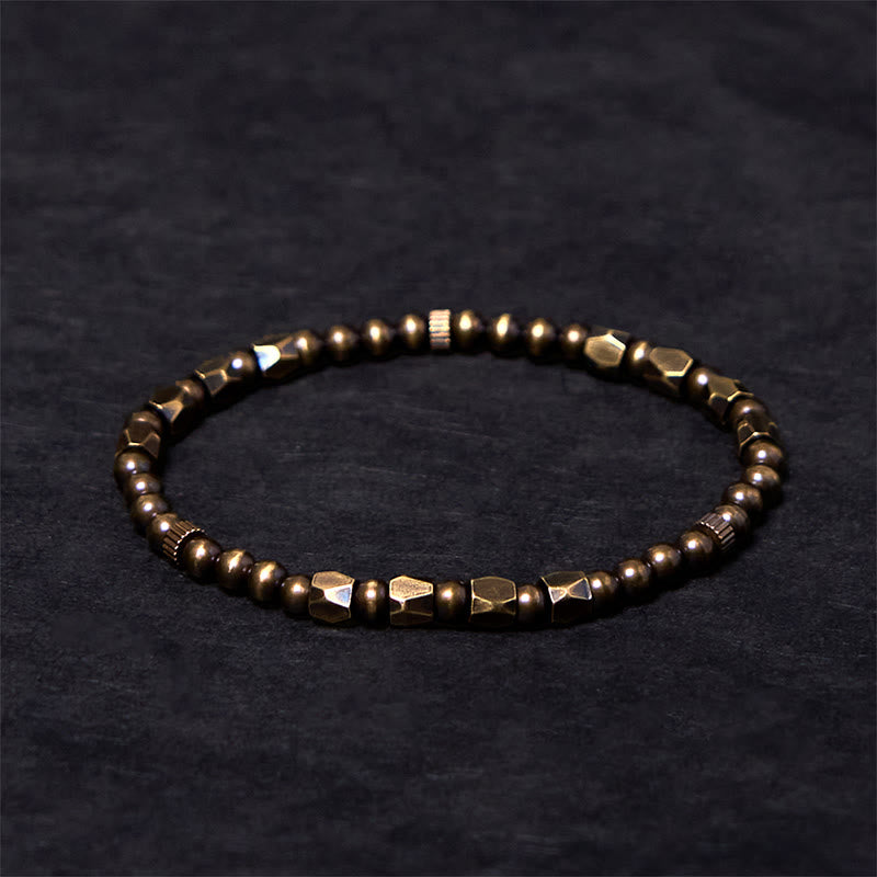Buddha Stones Vintage Distressed Simple Design Copper Brass Beads Wealth Bracelet