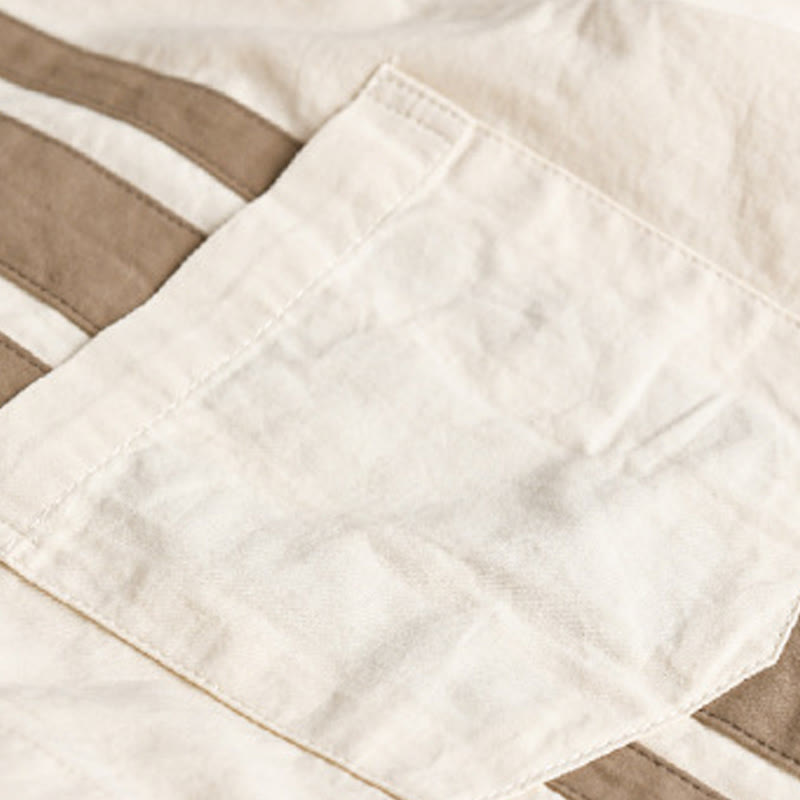 Buddha Stones Fall Lapel Color Contrast Patchwork Design Men's Long Sleeve Cotton Shirt With Pocket - image 5