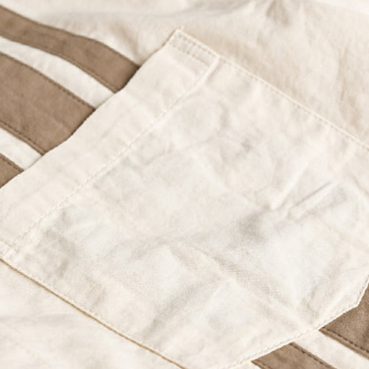 Buddha Stones Fall Lapel Color Contrast Patchwork Design Men's Long Sleeve Cotton Shirt With Pocket - image 5