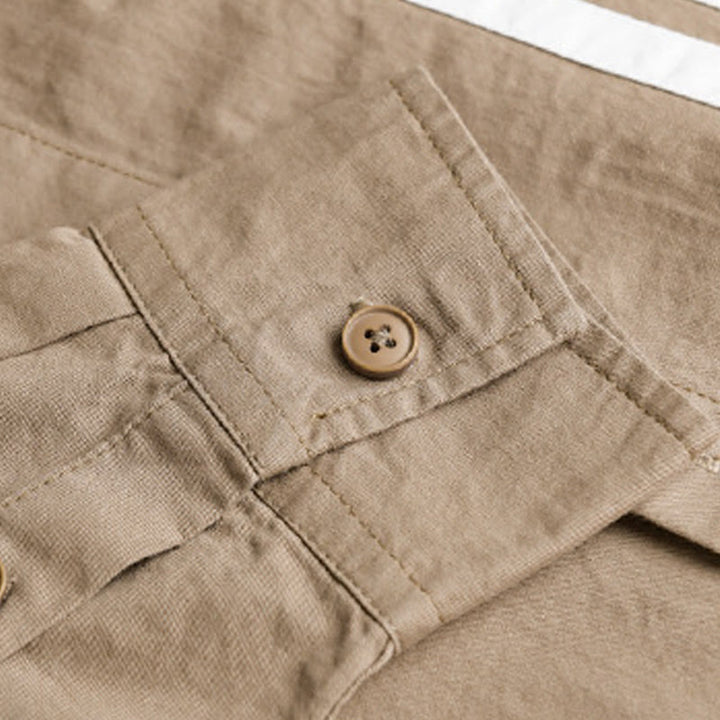 Buddha Stones Fall Lapel Color Contrast Patchwork Design Men's Long Sleeve Cotton Shirt With Pocket - image 12