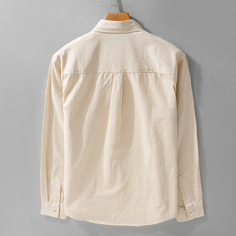 Buddha Stones Fall Lapel Color Contrast Patchwork Design Men's Long Sleeve Cotton Shirt With Pocket - image 2