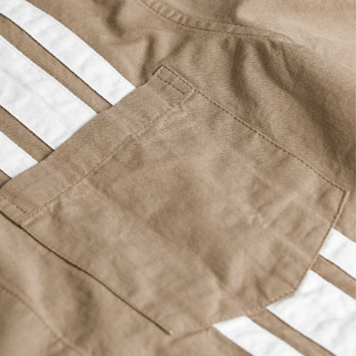 Buddha Stones Fall Lapel Color Contrast Patchwork Design Men's Long Sleeve Cotton Shirt With Pocket - image 13