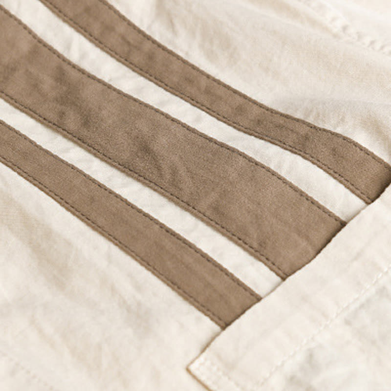 Buddha Stones Fall Lapel Color Contrast Patchwork Design Men's Long Sleeve Cotton Shirt With Pocket - image 4