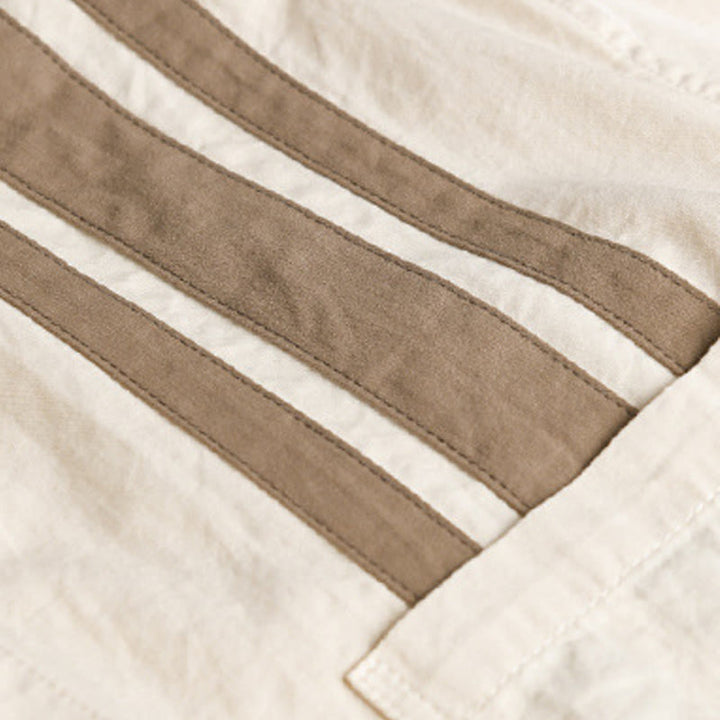 Buddha Stones Fall Lapel Color Contrast Patchwork Design Men's Long Sleeve Cotton Shirt With Pocket - image 4