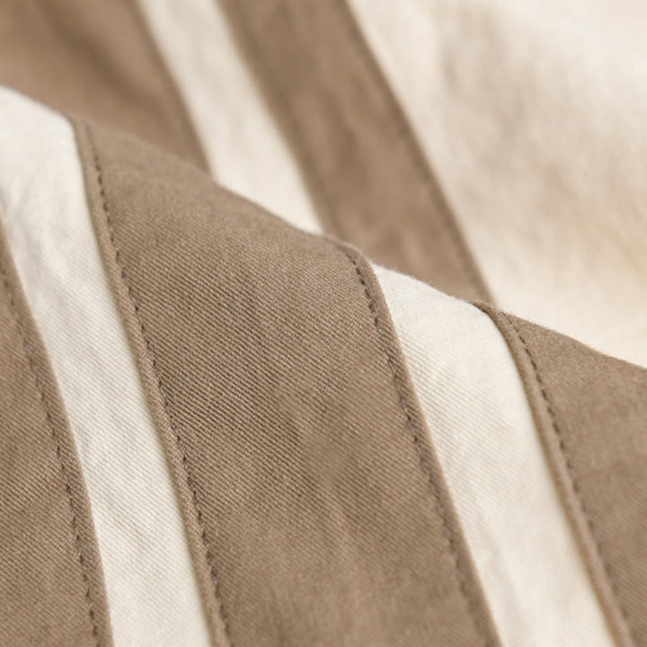 Buddha Stones Fall Lapel Color Contrast Patchwork Design Men's Long Sleeve Cotton Shirt With Pocket - image 14