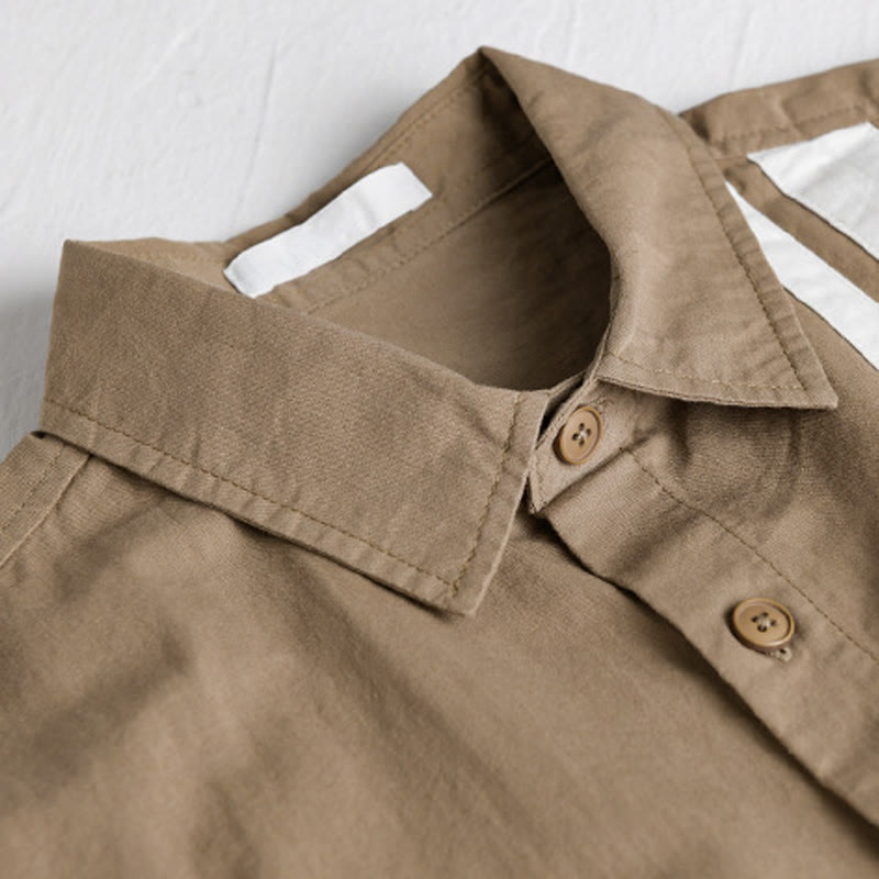 Buddha Stones Fall Lapel Color Contrast Patchwork Design Men's Long Sleeve Cotton Shirt With Pocket - image 10