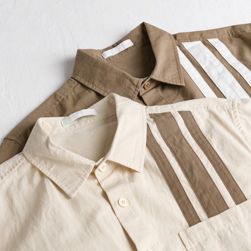 Buddha Stones Fall Lapel Color Contrast Patchwork Design Men's Long Sleeve Cotton Shirt With Pocket - image 16