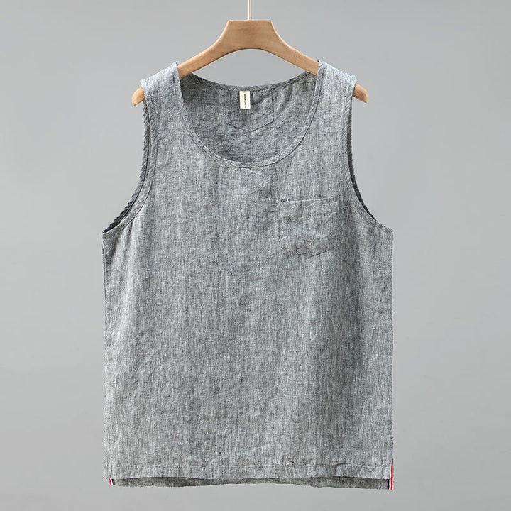 Buddha Stones Summer Solid Color Side Slit Design Sleeveless Men's Linen Vest - Gray - US/UK/AU42,EU52 (3XL) - image 10