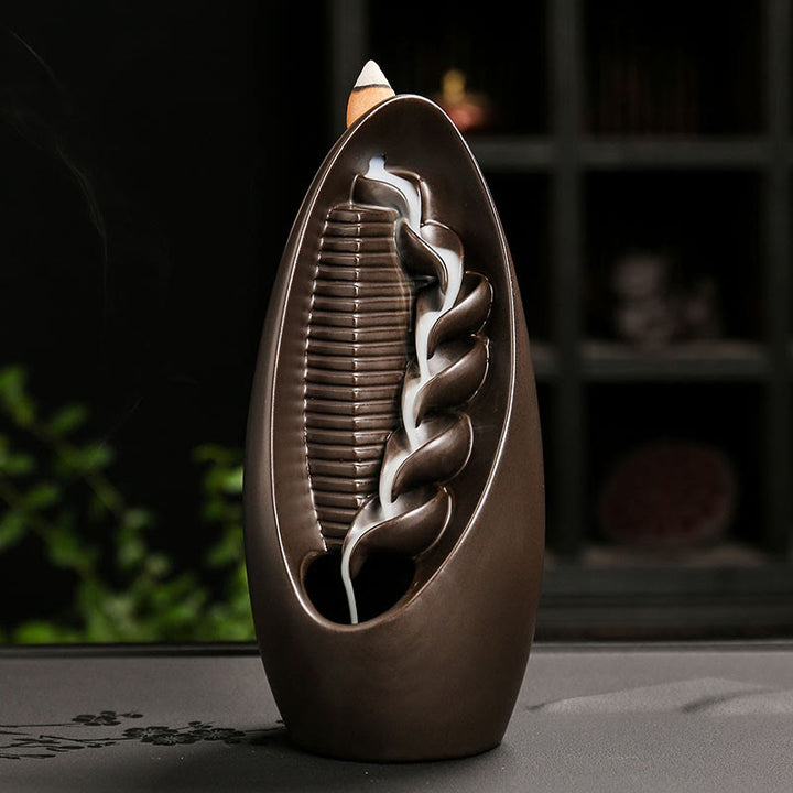 Buddha Stones Stairs Mountains Water Buddha Hand Ceramic Backflow Smoke Fountain Meditation Incense Burner Decoration - Mountains Water 8.4*7.9*18.5cm - image 3