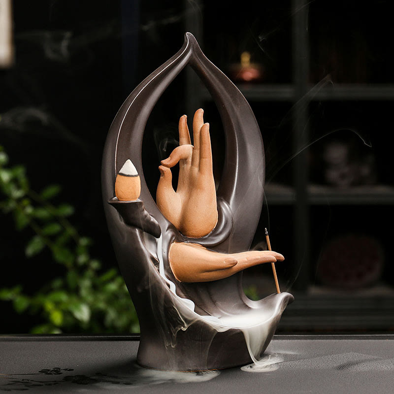 Buddha Stones Stairs Mountains Water Buddha Hand Ceramic Backflow Smoke Fountain Meditation Incense Burner Decoration - image 8