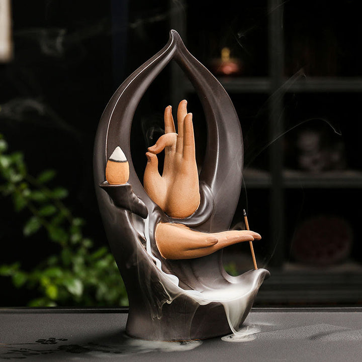 Buddha Stones Stairs Mountains Water Buddha Hand Ceramic Backflow Smoke Fountain Meditation Incense Burner Decoration - image 8