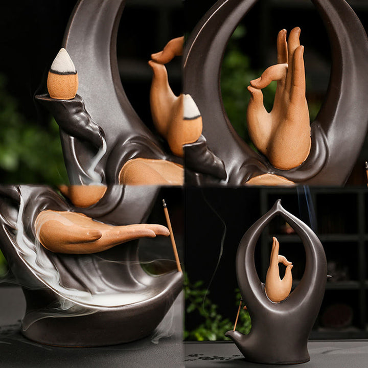 Buddha Stones Stairs Mountains Water Buddha Hand Ceramic Backflow Smoke Fountain Meditation Incense Burner Decoration - image 10