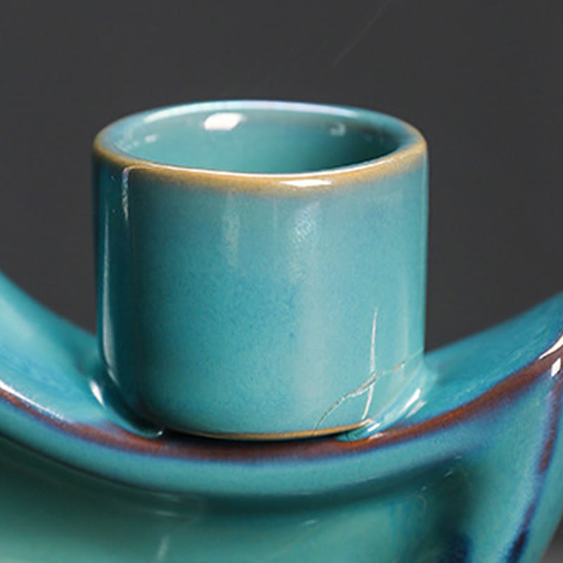 Buddha Stones Blue Crescent Moon Ceramic Backflow Smoke Fountain Meditation Candlestick Incense Burner Decoration - image 12