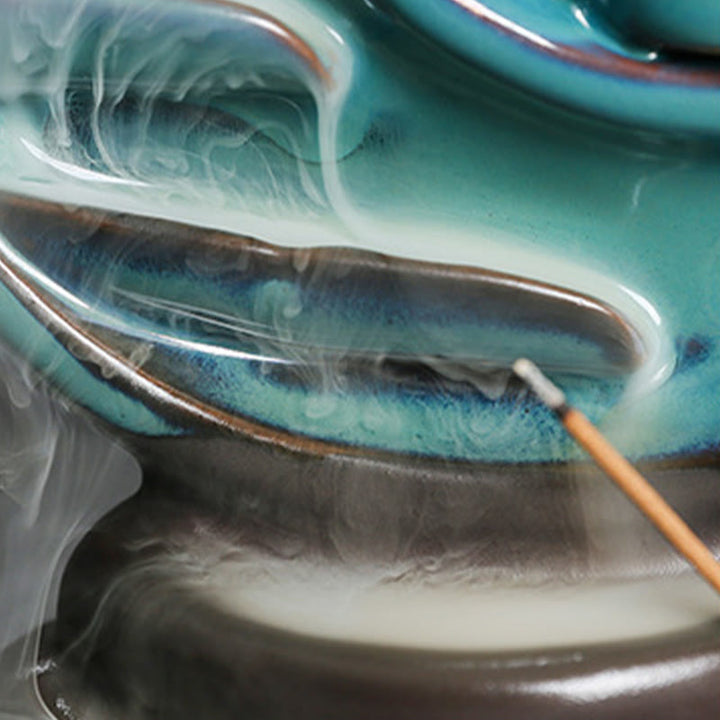 Buddha Stones Blue Crescent Moon Ceramic Backflow Smoke Fountain Meditation Candlestick Incense Burner Decoration - image 14