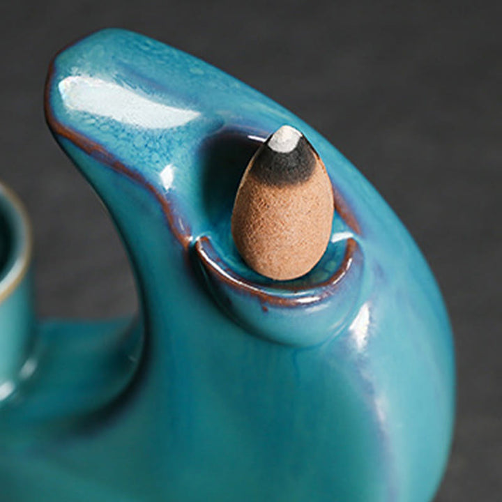 Buddha Stones Blue Crescent Moon Ceramic Backflow Smoke Fountain Meditation Candlestick Incense Burner Decoration - image 10