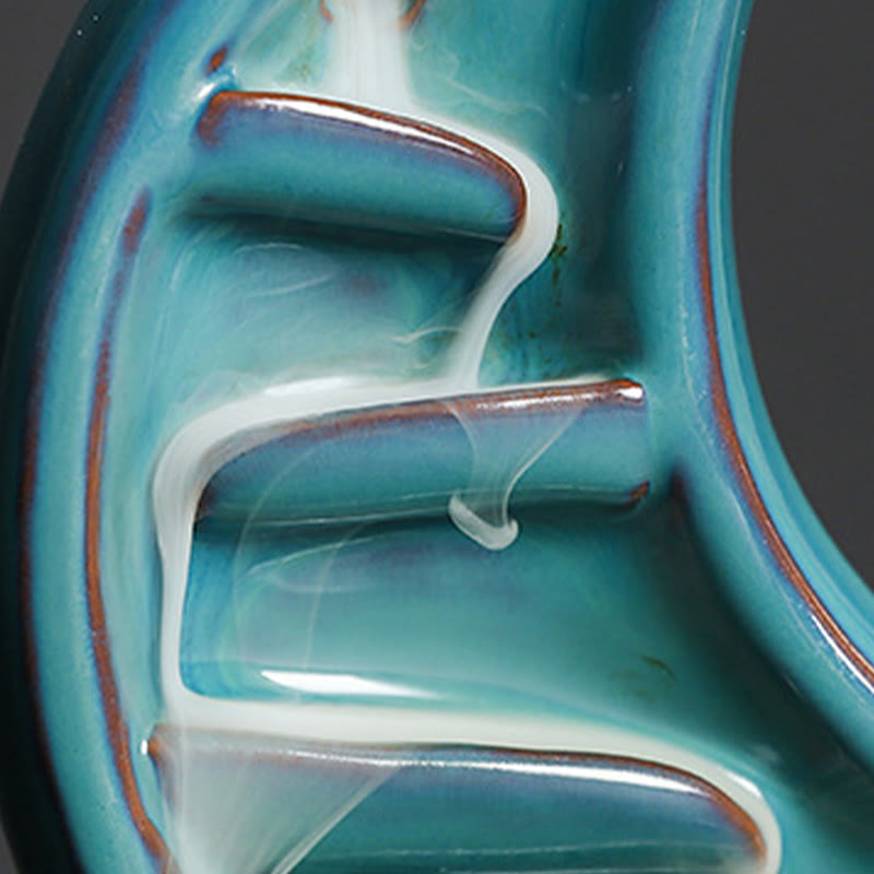 Buddha Stones Blue Crescent Moon Ceramic Backflow Smoke Fountain Meditation Candlestick Incense Burner Decoration - image 13