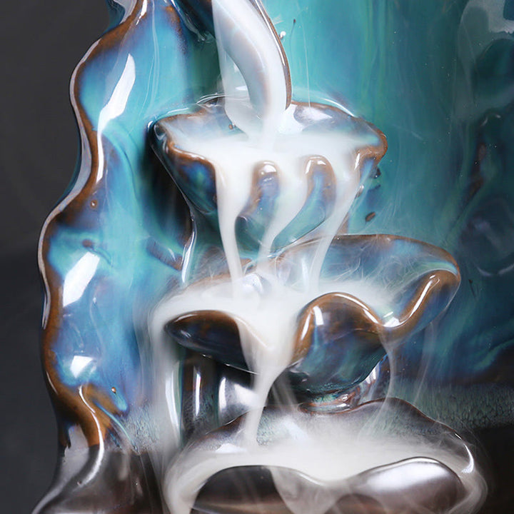 Buddha Stones Blue Lotus Leaf Ceramic Backflow Smoke Fountain Spiritual Incense Burner Decoration - image 8