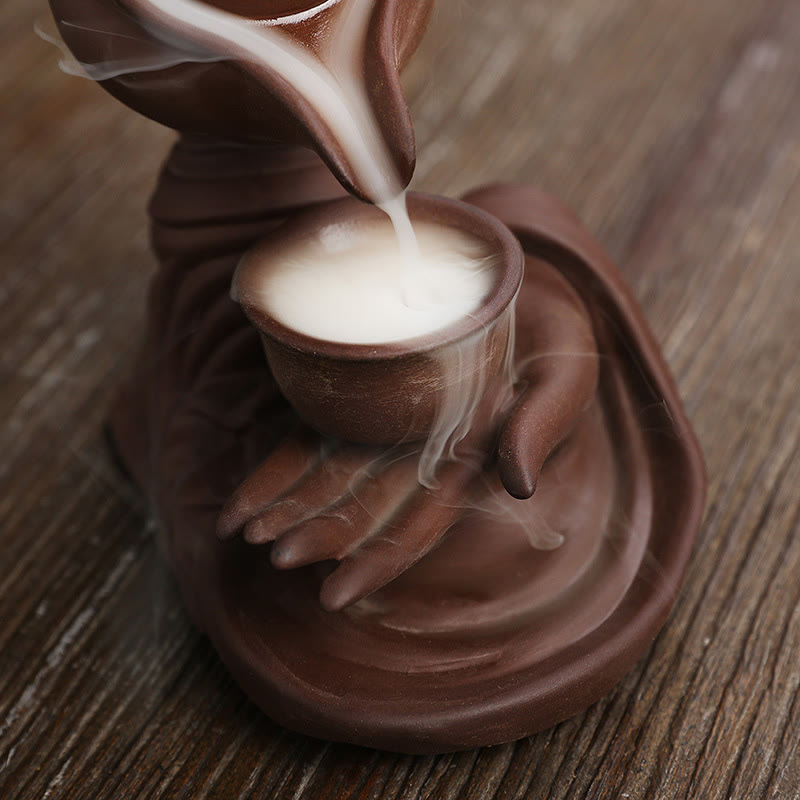 Buddha Stones Buddha Hand Holding Teapot Cup Ceramic Backflow Smoke Fountain Healing Incense Burner Decoration - image 19