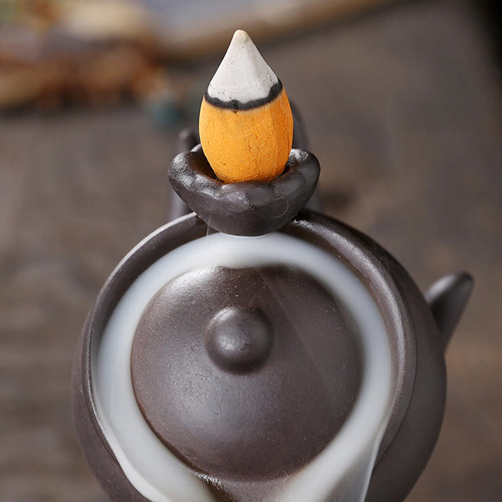 Buddha Stones Buddha Hand Holding Teapot Cup Ceramic Backflow Smoke Fountain Healing Incense Burner Decoration - image 8