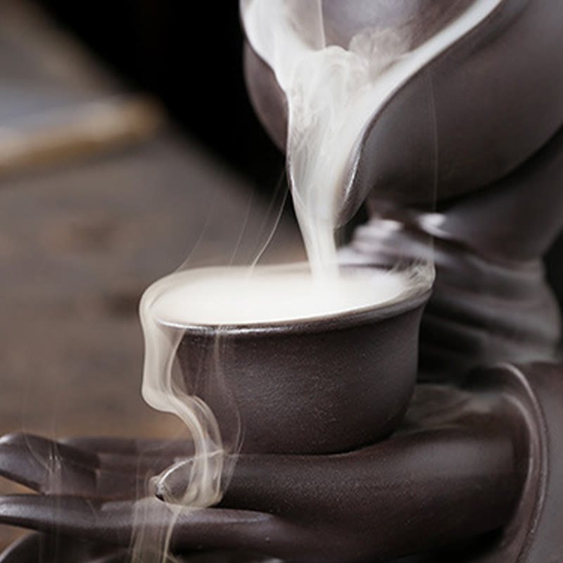 Buddha Stones Buddha Hand Holding Teapot Cup Ceramic Backflow Smoke Fountain Healing Incense Burner Decoration - image 7