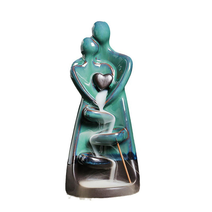 Buddha Stones Lovers Couple Embrace Love Ceramic Backflow Smoke Fountain Healing Incense Burner Decoration - image 14