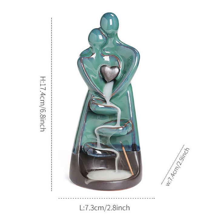 Buddha Stones Lovers Couple Embrace Love Ceramic Backflow Smoke Fountain Healing Incense Burner Decoration - image 12