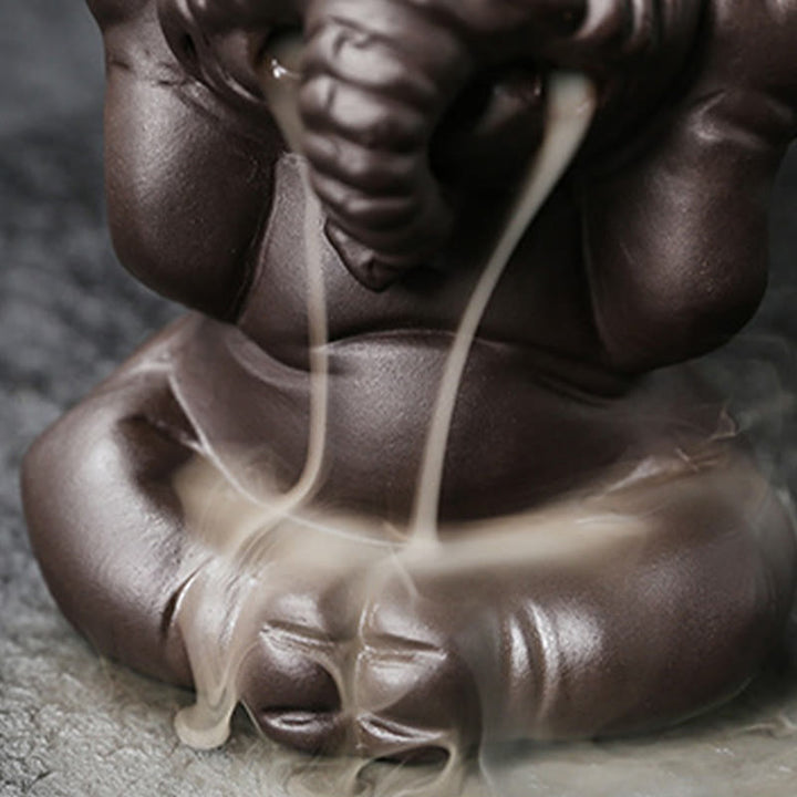 Buddha Stones Cute Elephant Purple Clay Backflow Smoke Fountain Peace Healing Incense Burner Decoration - image 24