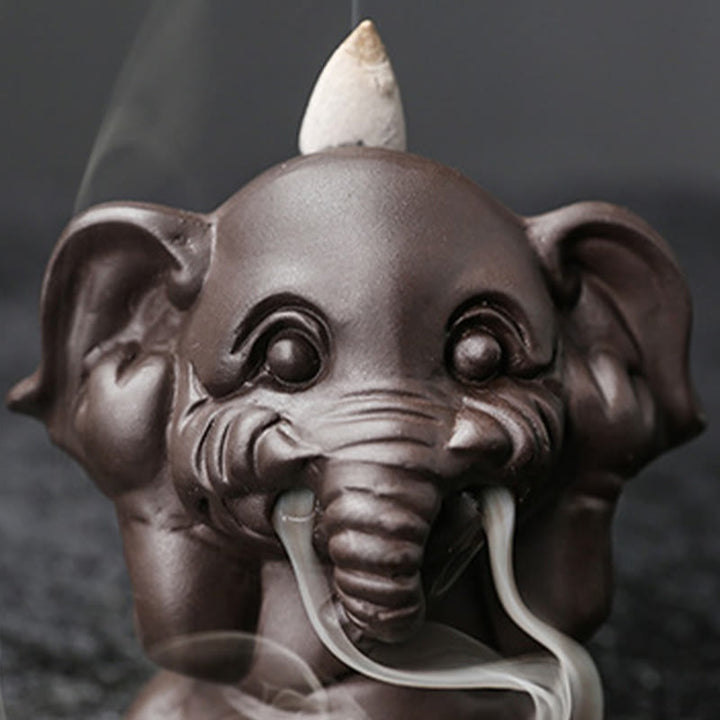 Buddha Stones Cute Elephant Purple Clay Backflow Smoke Fountain Peace Healing Incense Burner Decoration - image 22