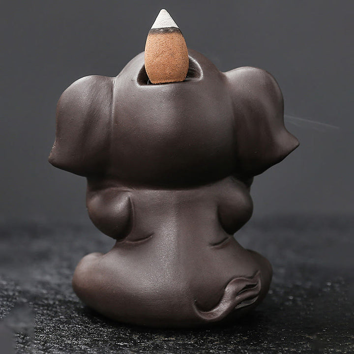 Buddha Stones Cute Elephant Purple Clay Backflow Smoke Fountain Peace Healing Incense Burner Decoration - image 19