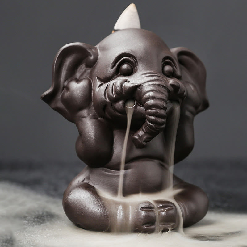 Buddha Stones Cute Elephant Purple Clay Backflow Smoke Fountain Peace Healing Incense Burner Decoration - image 17