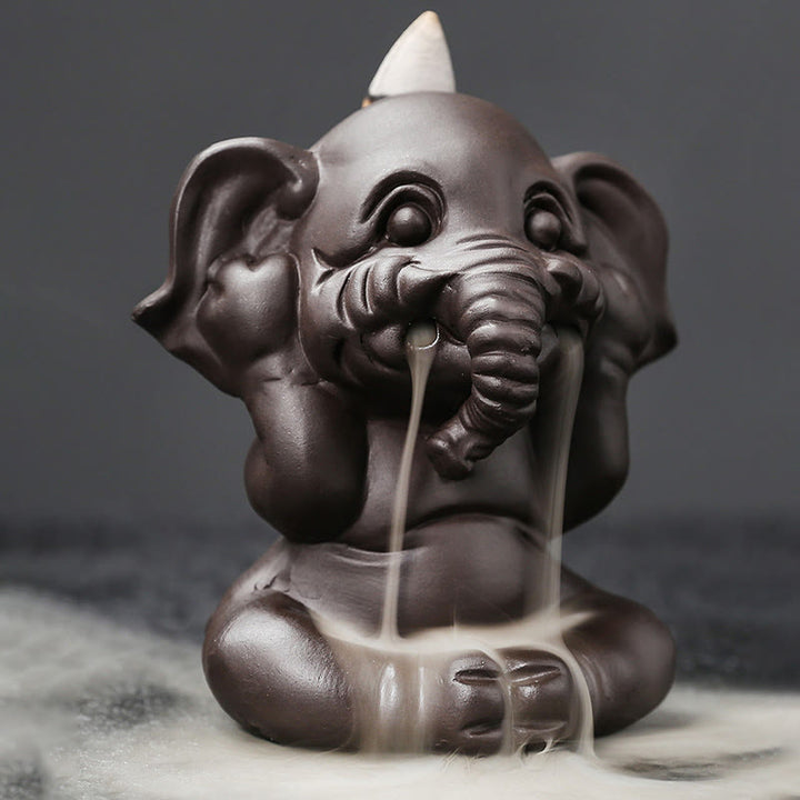 Buddha Stones Cute Elephant Purple Clay Backflow Smoke Fountain Peace Healing Incense Burner Decoration - image 17