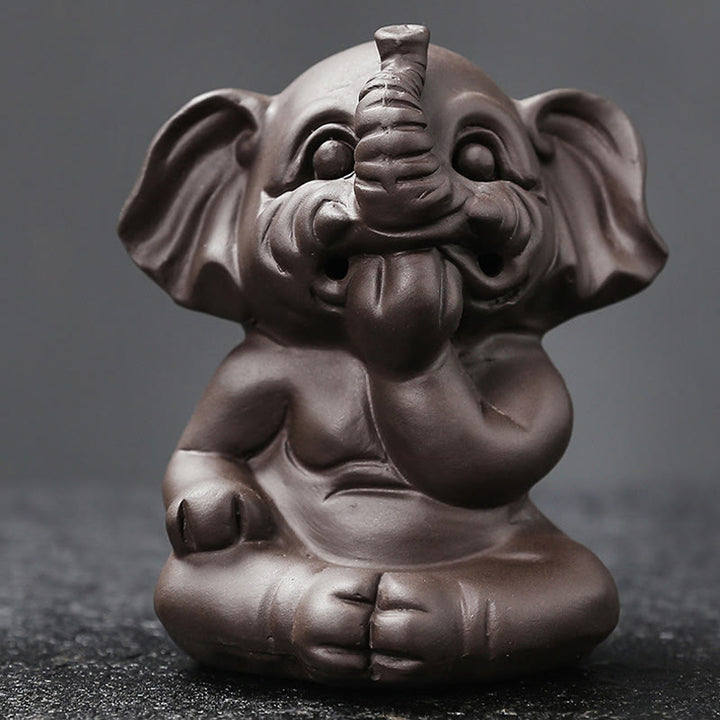 Buddha Stones Cute Elephant Purple Clay Backflow Smoke Fountain Peace Healing Incense Burner Decoration - image 30