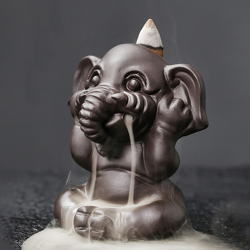 Buddha Stones Cute Elephant Purple Clay Backflow Smoke Fountain Peace Healing Incense Burner Decoration - image 18
