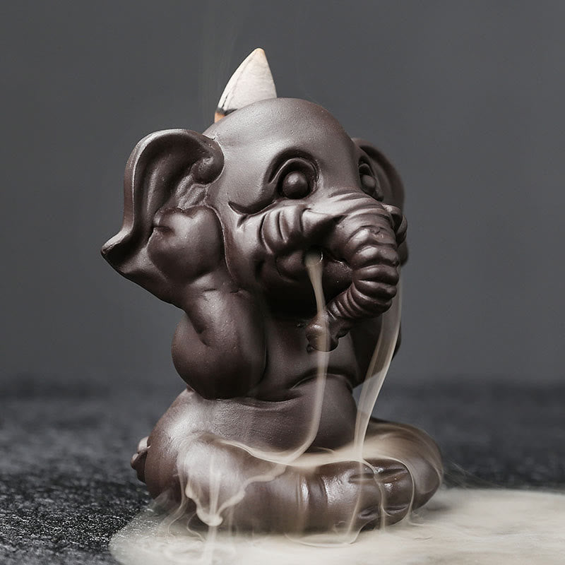 Buddha Stones Cute Elephant Purple Clay Backflow Smoke Fountain Peace Healing Incense Burner Decoration - image 20