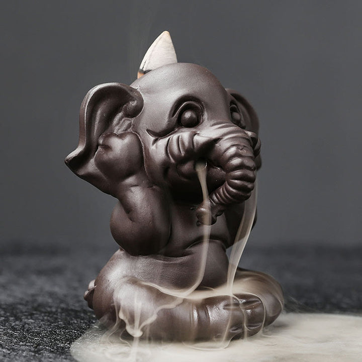Buddha Stones Cute Elephant Purple Clay Backflow Smoke Fountain Peace Healing Incense Burner Decoration - image 20