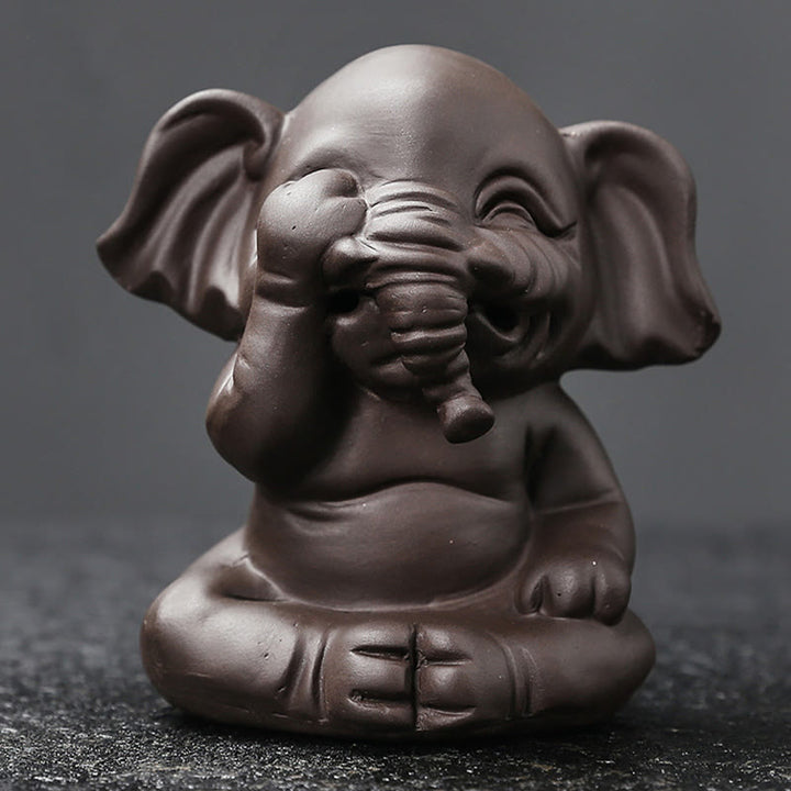Buddha Stones Cute Elephant Purple Clay Backflow Smoke Fountain Peace Healing Incense Burner Decoration - image 10