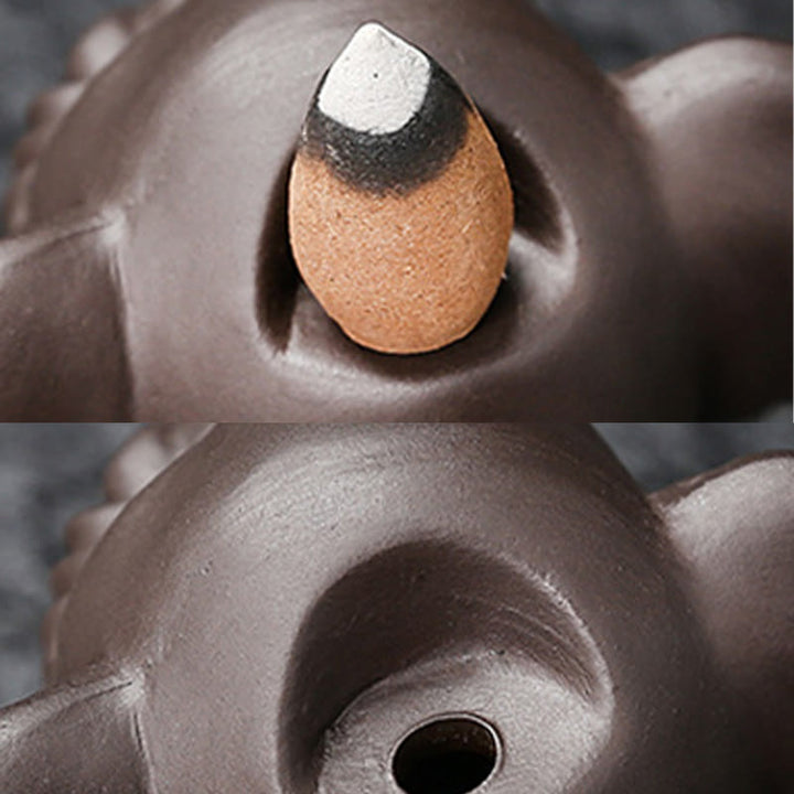 Buddha Stones Cute Elephant Purple Clay Backflow Smoke Fountain Peace Healing Incense Burner Decoration - image 27