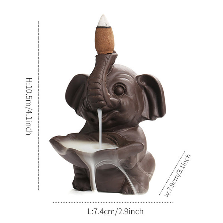 Buddha Stones Little Elephant Holding Leaf Purple Clay Backflow Smoke Fountain Healing Incense Burner Decoration - image 16