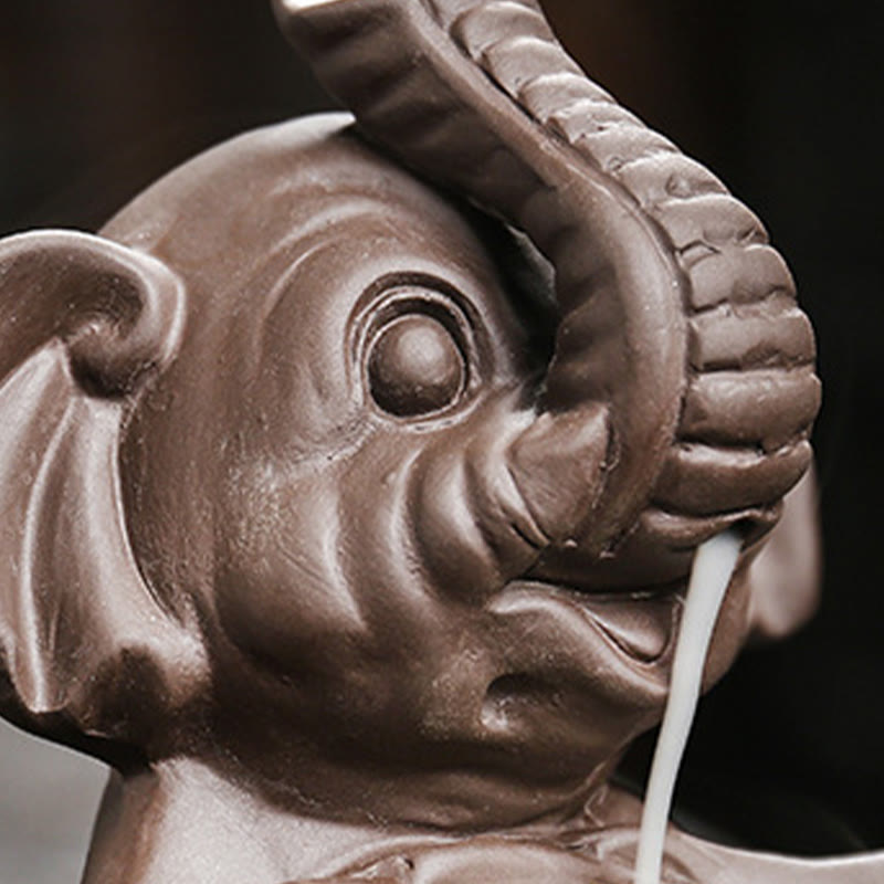 Buddha Stones Little Elephant Holding Leaf Purple Clay Backflow Smoke Fountain Healing Incense Burner Decoration - image 12
