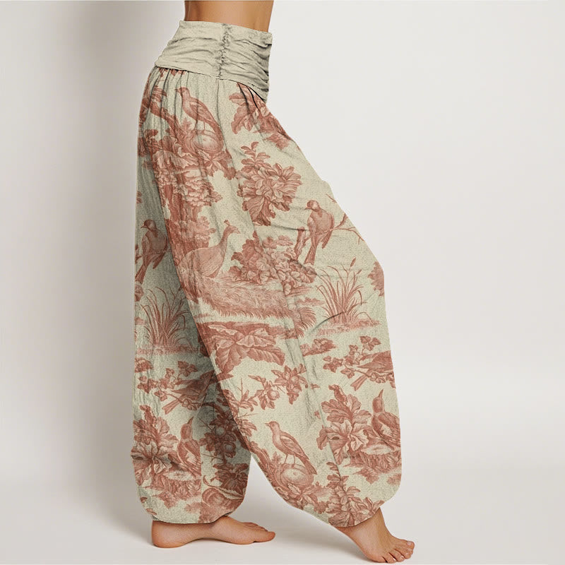 Buddha Stones Birds Trees Branches Pattern Women's Elastic Waist Harem Pants - image 3