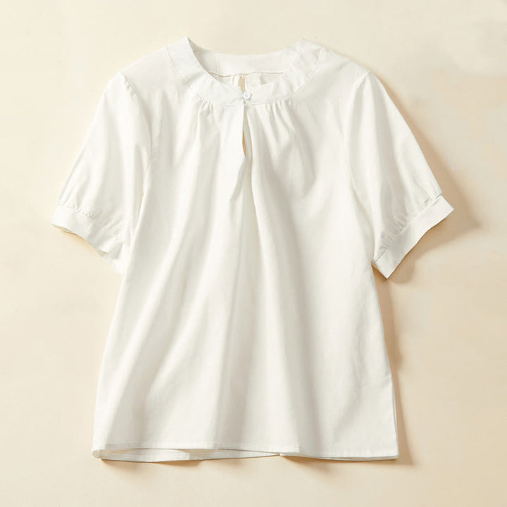 Buddha Stones Casual Plain Button Women's Short Sleeve Cotton Linen T-shirt - White - US14,UK/AU18,EU46 (2XL) - image 3