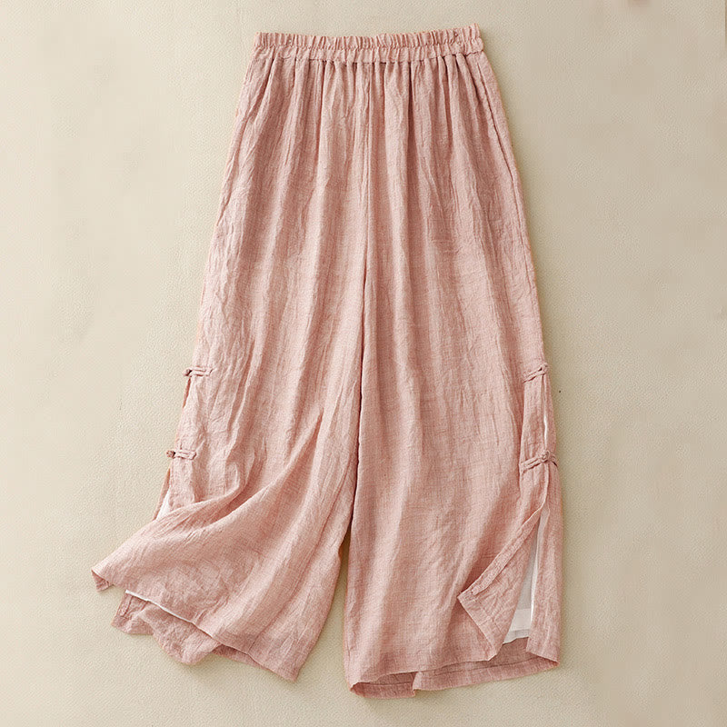 Buddha Stones Frog-Button Hem Slit Design Women's Wide Leg Cotton Linen Pants With Pockets - LightPink - US8-10,UK/AU12-14,EU40-42 (2XL) - image 15