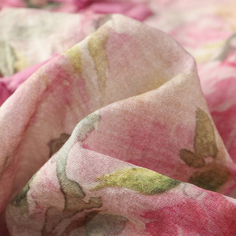 Buddha Stones Printing Floral Plain Chinese Frog-Button Women's Cotton Three Quarter Sleeve Shirt - image 12